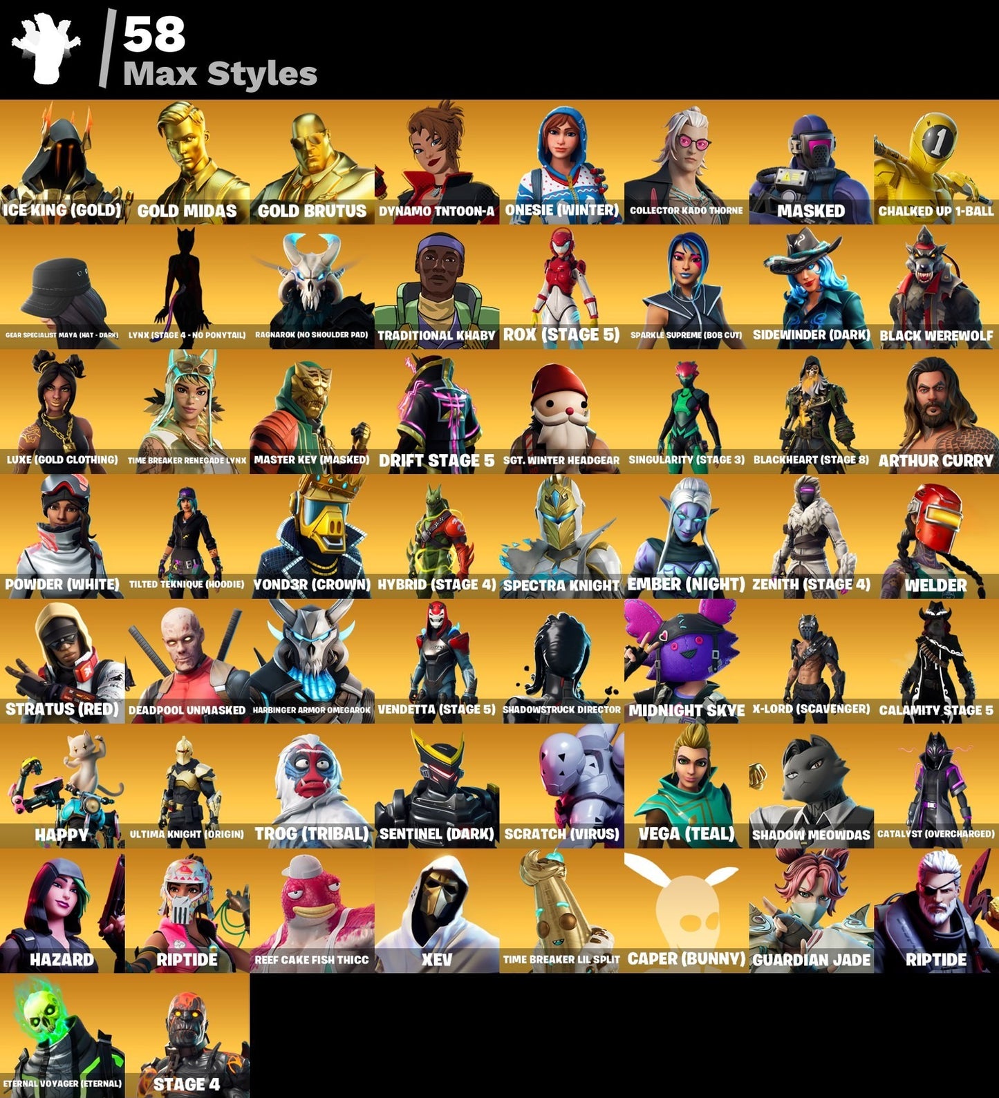 135 SKINS/ FA / GOLD MIDAS/ GOLD BRUTUS/ DARK PACK / FROZEN PACK / LAVA PACK / SORANA / OMEGAROK / REAPER