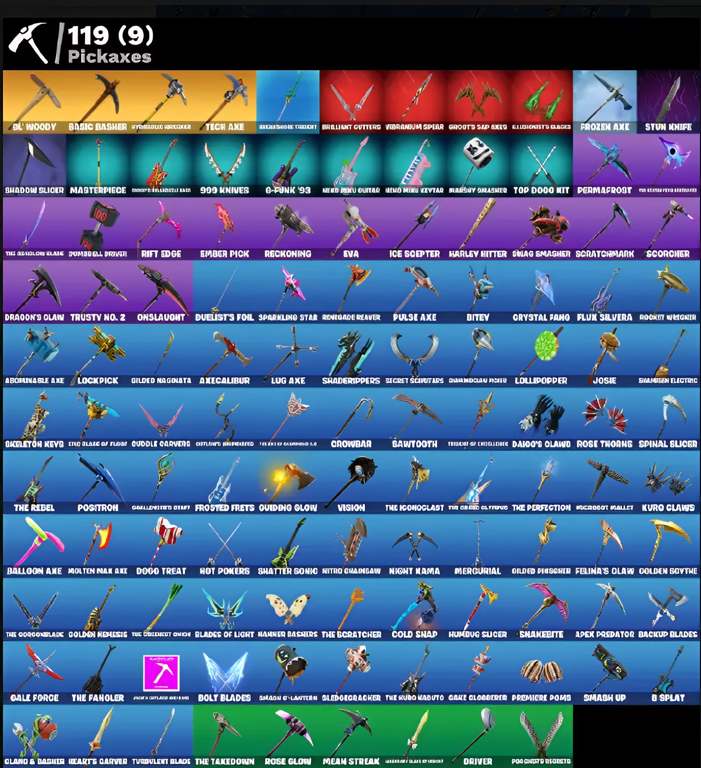 105 SKINS / MAIL CHANGE / BLUE SQUIRE / FA / THE REAPER / ROYALE KNIGHT / ELITE AGENT / TAKE THE L / OMEGA (STAGE5)