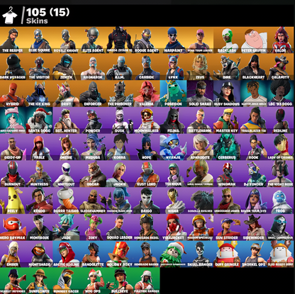 105 SKINS / MAIL CHANGE / BLUE SQUIRE / FA / THE REAPER / ROYALE KNIGHT / ELITE AGENT / TAKE THE L / OMEGA (STAGE5)