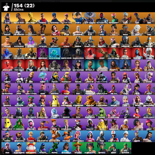 154 SKINS / MAIL CHANGE / TRAVIS SCOTT / CHUN-LI / FA / GLOW / OG STW / ROSE TEAM LEADER