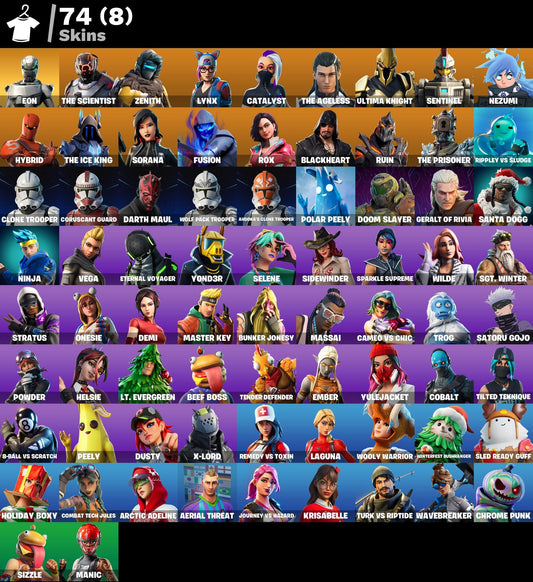 74 SKINS / EON/ FA/ NINJA/ THE SCIENTIST / ROX / RUIN
