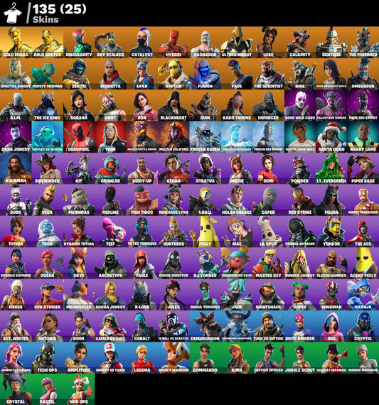 135 SKINS/ FA / GOLD MIDAS/ GOLD BRUTUS/ DARK PACK / FROZEN PACK / LAVA PACK / SORANA / OMEGAROK / REAPER
