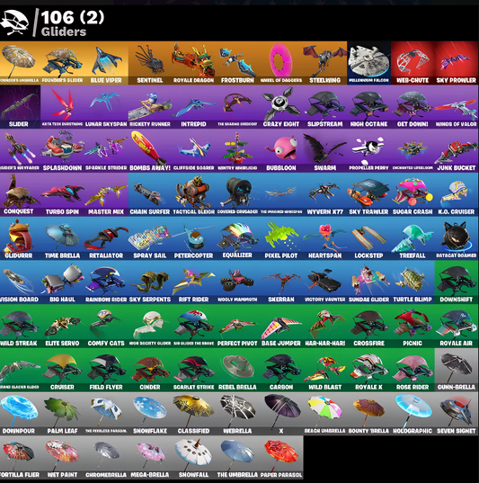 156 SKINS / FLOSS / FA / BLUE SQUIRE / THE REAPER /FASHION BANSHEE / CHUN-LI / ROYALE KNIGHT / ELITE AGENT / TAKE THE L / OG STW